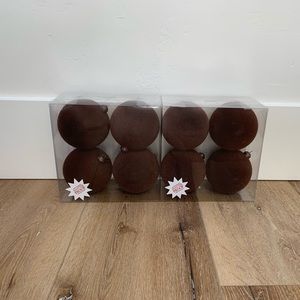 Set of 8 NEW Hobby Lobby Large Dark Brown Flocked Ball Ornaments